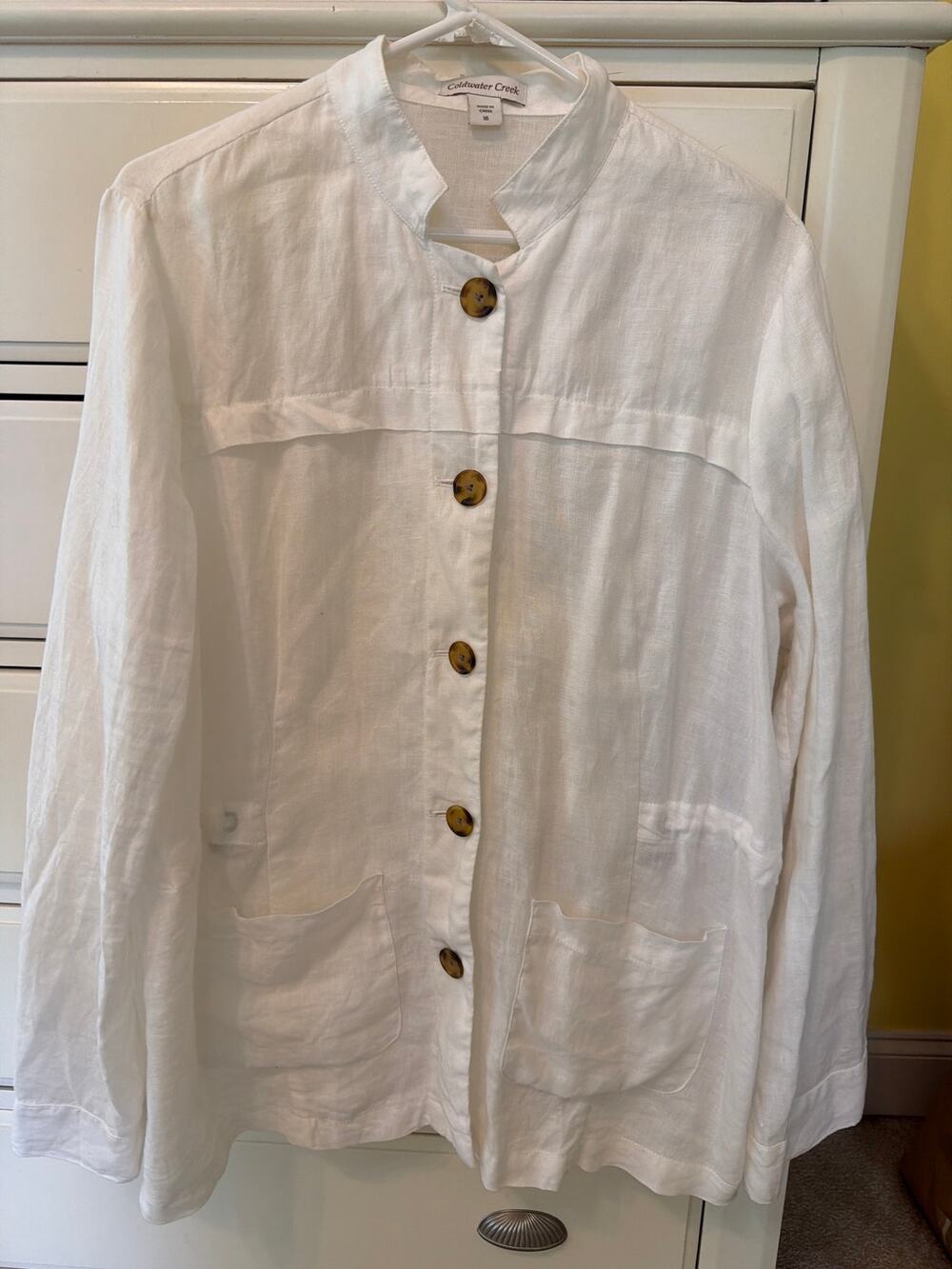 Coldwater Creek White Linen Blazer Women's Size 16 Jacket Minimalist Classic